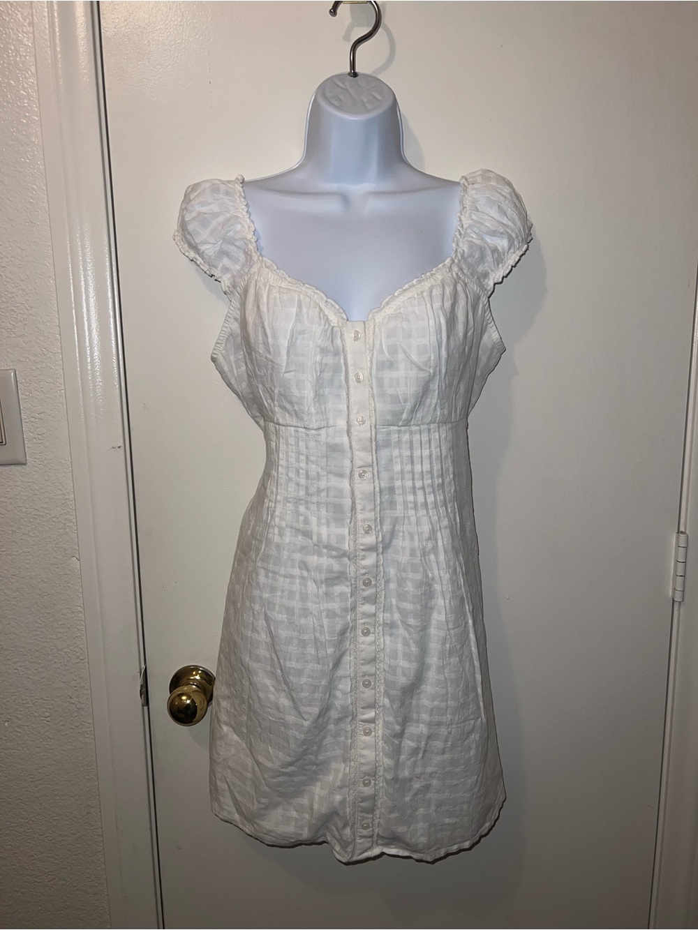 White Button-Front Cotton Summer Dress